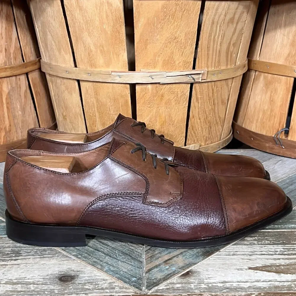 Clarks Bostonian 2-Tone Full Grain Brown Leather Saddle Oxfords Mens 15 WIDE